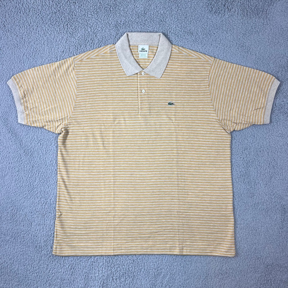 Lacoste Polo Shirt US Men 3XL (EU/2XL) Yellow Tan Striped Short Sleeve Cotton